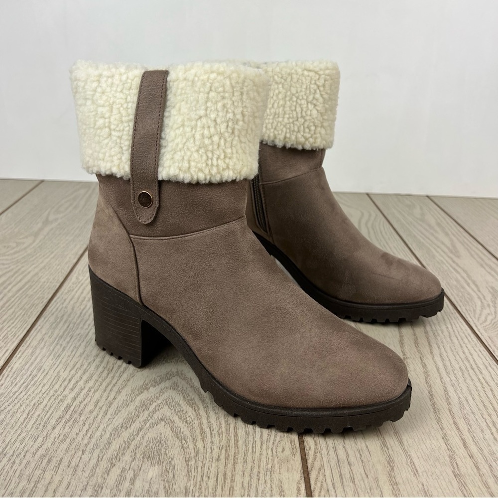 Olivia Miller Amy Women's Sherpa Cuff Ankle Boots 8.5 Sand (Tan/Taupe) $99